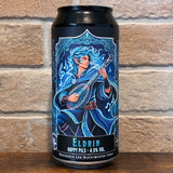 Canette Eldrin Hoppy Pils 44cl des Alchimistes Ivres, avec un musicien aux cheveux bleus sur l’étiquette, devant un mur de briques.