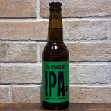 IPA blonde 33cl 4,3% – La Rombière, bouteille à étiquette verte sur fond de briques